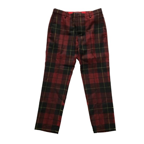 Valentino Plaid Straight Leg Virgin Wool Pants Trousers Womens 46 10 Red Black - Picture 1 of 12